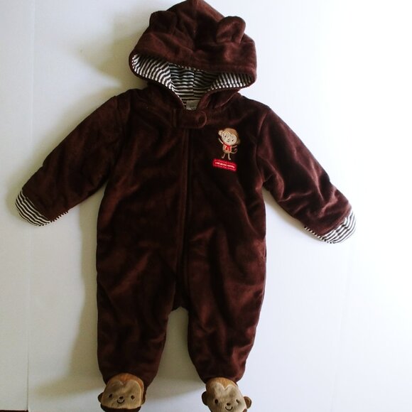 Just One You Carter's Soft Fleece Monkey Hooded One-Piece Sleeper 6 Months - Picture 1 of 10